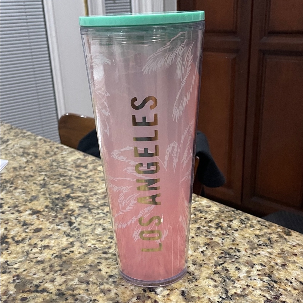 Starbucks Venti Los Angeles Pink and Green Tumbler no straw